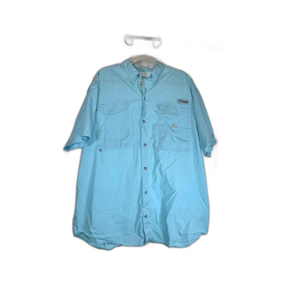 Columbia performance fishing Teal button up shirt Men's‎ Size Large